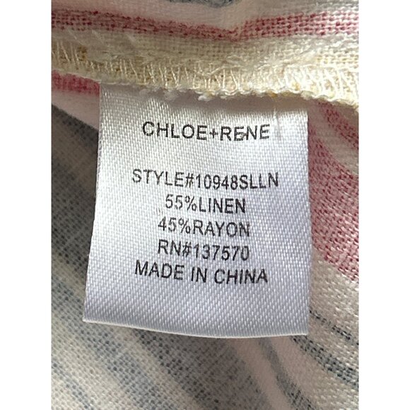 Chloe+Rene Sleeveless Striped V-Neck Top Gold Ring Detail Linen Blend Size L - Picture 6 of 8